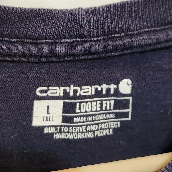 Carhartt Navy Blue Short Sleeve Crewneck Pocket Tee Casual Work T-Shirt Size LT - Picture 4 of 5